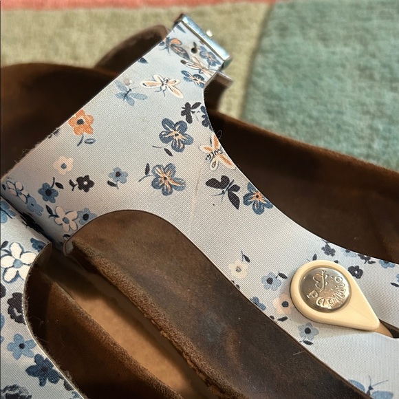 Birkenstock Papillio Gizeh Thong Leather Sandals Floral Butterflies Blue - Picture 17 of 17